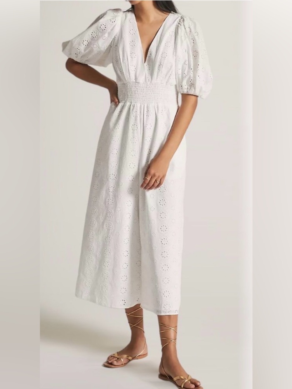 Hutch White Eyelet Smocked-Waist Jumpsuit